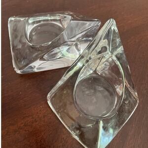 Vintage Nybro Sweden Candle Holders Clear Glass Designed by Tord Kjellstrom